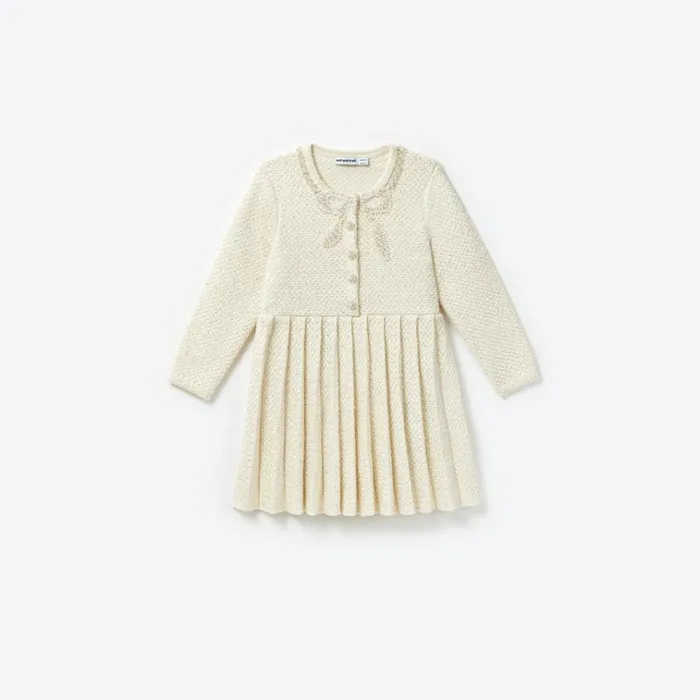 Self Portrait Knitwear Cream Knit Bow Dress 8211 Kids