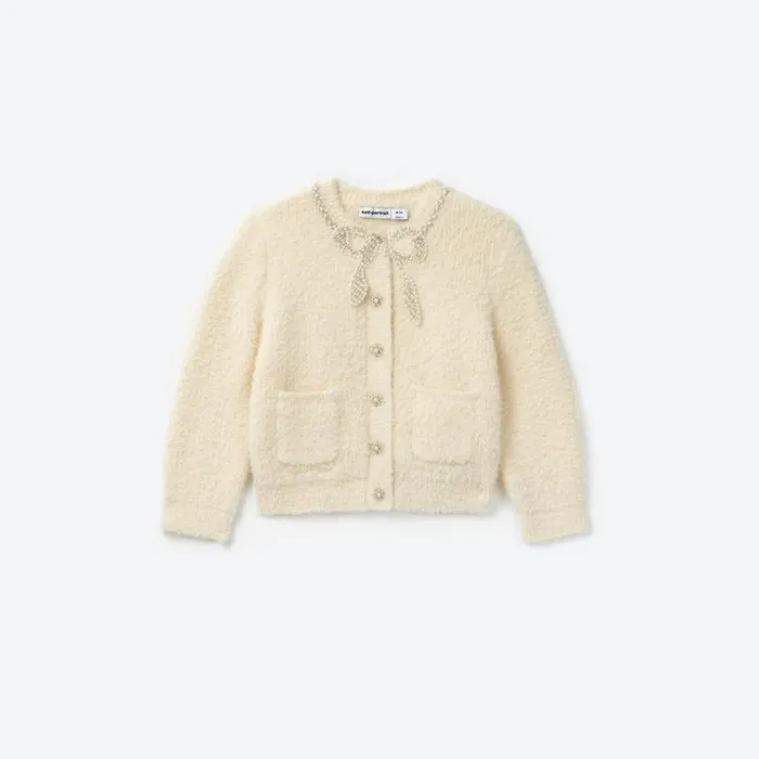 Self Portrait Knitwear Cream Soft Knit Cardigan 8211 Kids