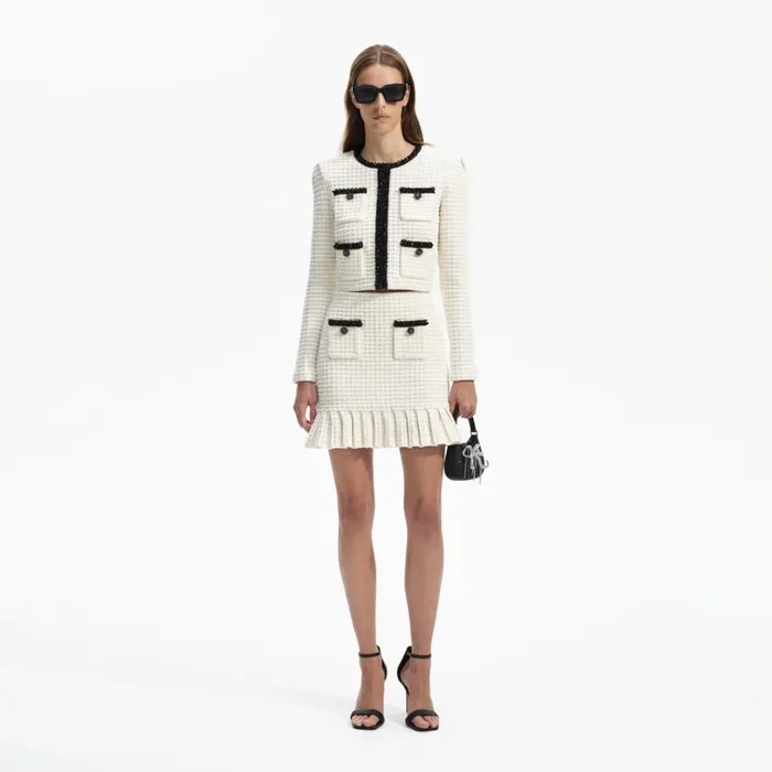 Self Portrait Knitwear Cream Textured Knit Mini Skirt 8211 Women