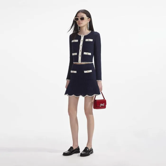 Self Portrait Knitwear Navy Crochet Contrast Trim Mini Skirt 8211 Women Self Portrait Knitwear Navy Crochet Contrast Trim Mini Skirt 8211 Women