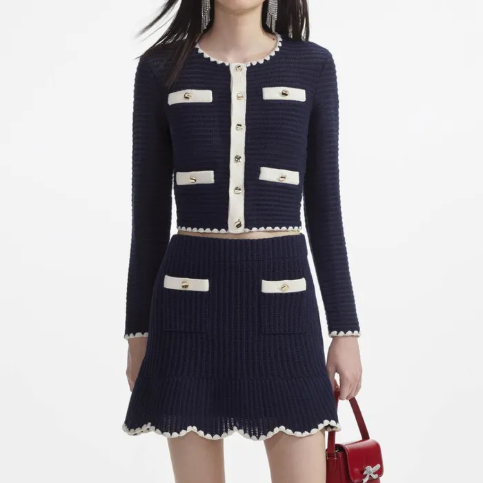 Self Portrait Knitwear Navy Crochet Contrast Trim Mini Skirt 8211 Women Self Portrait Knitwear Navy Crochet Contrast Trim Mini Skirt 8211 Women