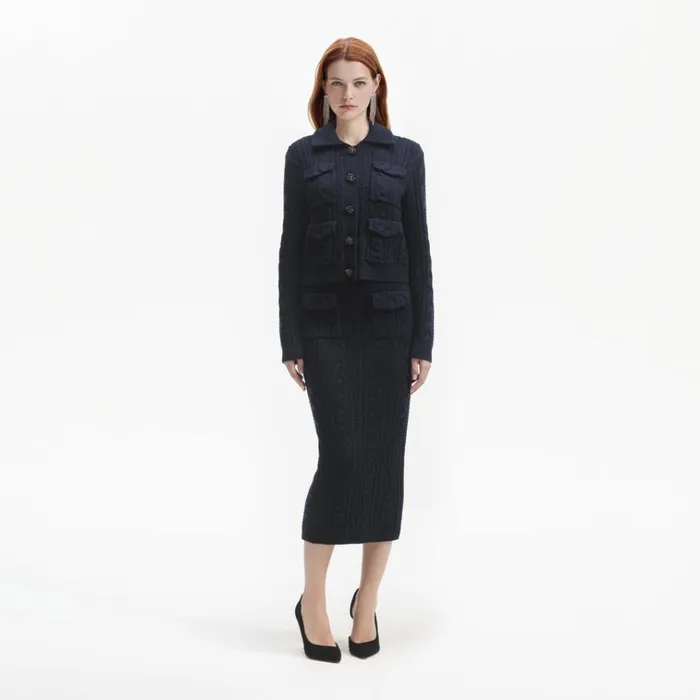 Self Portrait Knitwear Navy Midi Knit Skirt 8211 Women