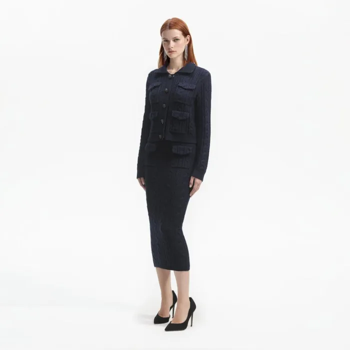 Self Portrait Knitwear Navy Midi Knit Skirt 8211 Women Self Portrait Knitwear Navy Midi Knit Skirt 8211 Women