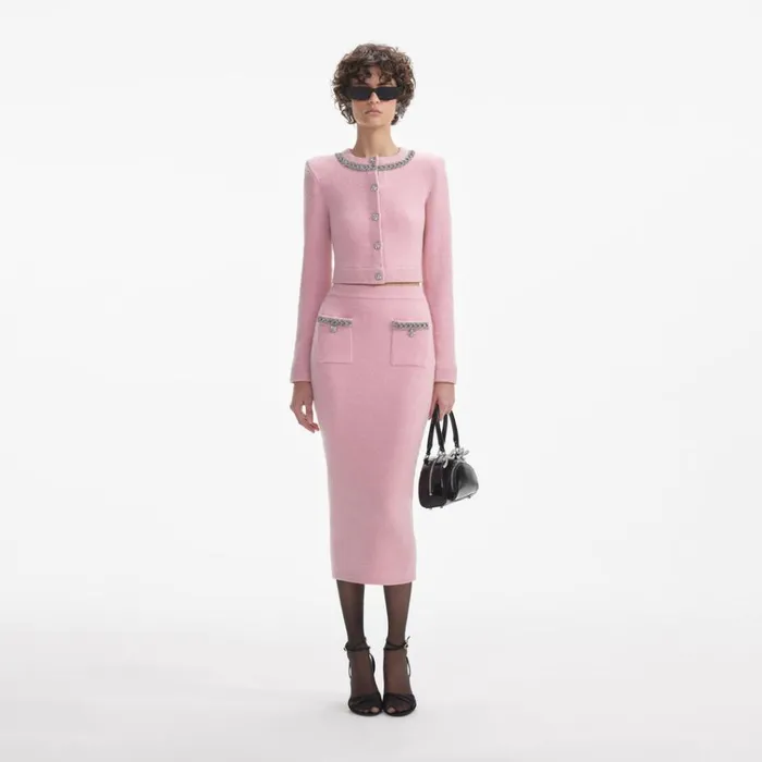 Self Portrait Knitwear Pink Embellished Knit Midi Skirt 8211 Women