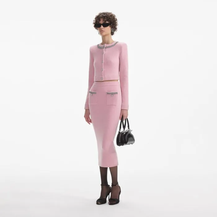Self Portrait Knitwear Pink Embellished Knit Midi Skirt 8211 Women Self Portrait Knitwear Pink Embellished Knit Midi Skirt 8211 Women