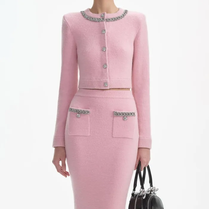 Self Portrait Knitwear Pink Embellished Knit Midi Skirt 8211 Women Self Portrait Knitwear Pink Embellished Knit Midi Skirt 8211 Women