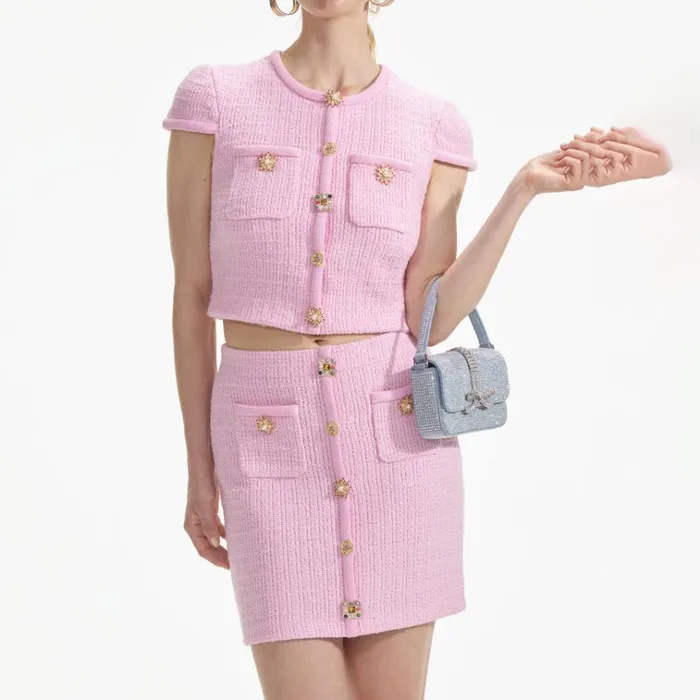 Self Portrait Knitwear Pink Jewel Button Knit Top 8211 Women Self Portrait Knitwear Pink Jewel Button Knit Top 8211 Women