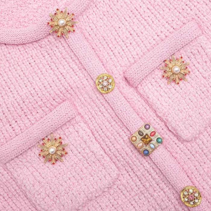 Self Portrait Knitwear Pink Jewel Button Knit Top 8211 Women Self Portrait Knitwear Pink Jewel Button Knit Top 8211 Women