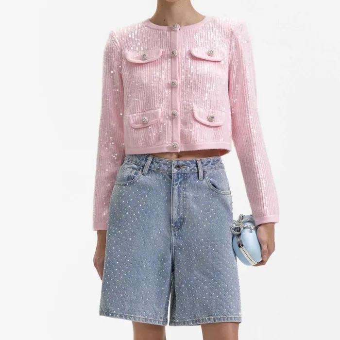 Self Portrait Knitwear Pink Knit Sequin Cardigan 8211 Women Self Portrait Knitwear Pink Knit Sequin Cardigan 8211 Women
