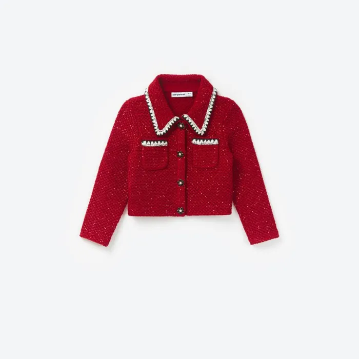 Self Portrait Knitwear Red Sequin Knit Cardigan 8211 Kids