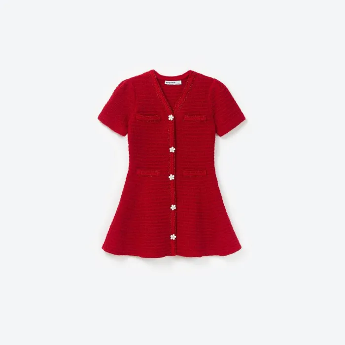 Self Portrait Knitwear Red Textured Knit Dress 8211 Kids