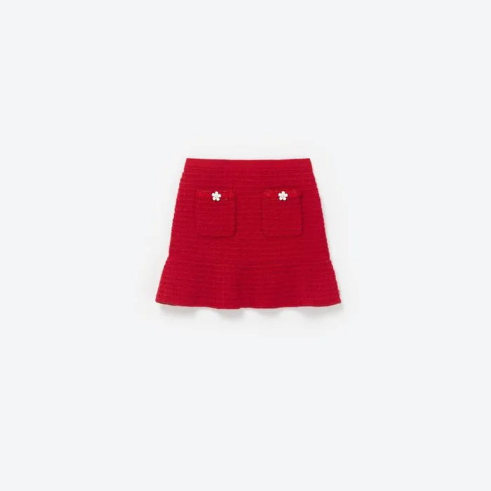 Self Portrait Knitwear Red Textured Knit Skirt 8211 Kids