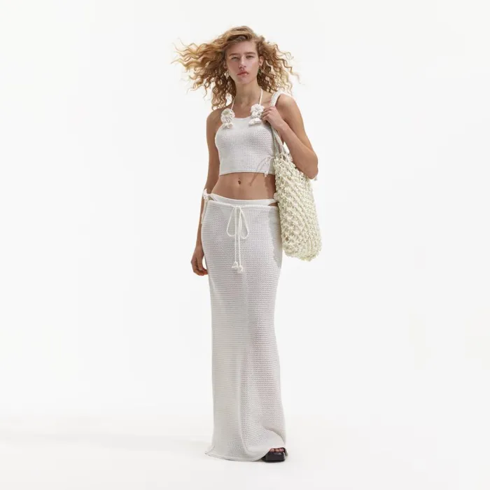 Self Portrait Knitwear White Crochet Maxi Skirt 8211 Women