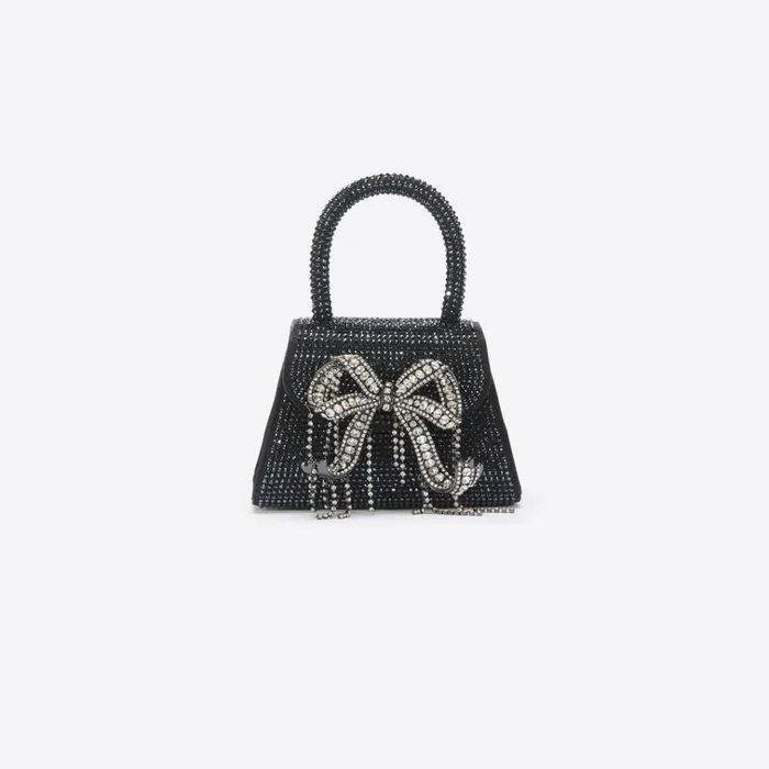 Self Portrait Micro Black Rhinestone Embellished Micro Bow Bag 8211 Women