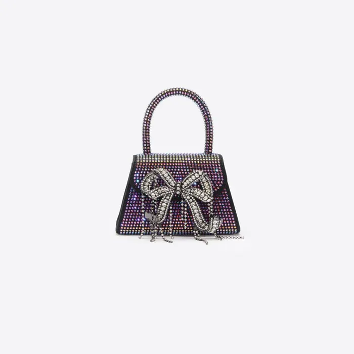 Self Portrait Micro Black Satin Rhinestone Micro Bow Bag 8211 Women