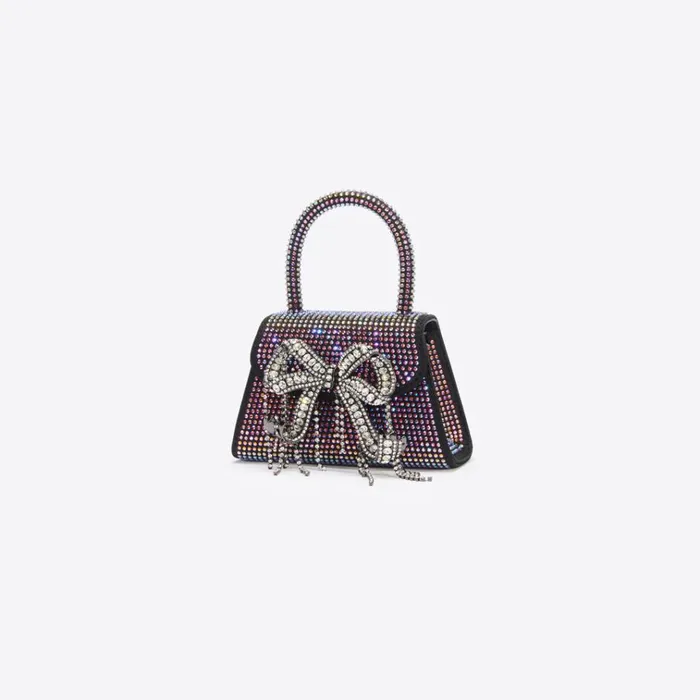 Self Portrait Micro Black Satin Rhinestone Micro Bow Bag 8211 Women Self Portrait Micro Black Satin Rhinestone Micro Bow Bag 8211 Women