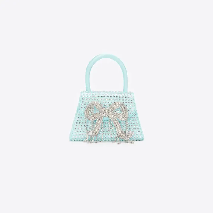 Self Portrait Micro Blue Satin Heart Rhinestone Micro Bow Bag 8211 Women
