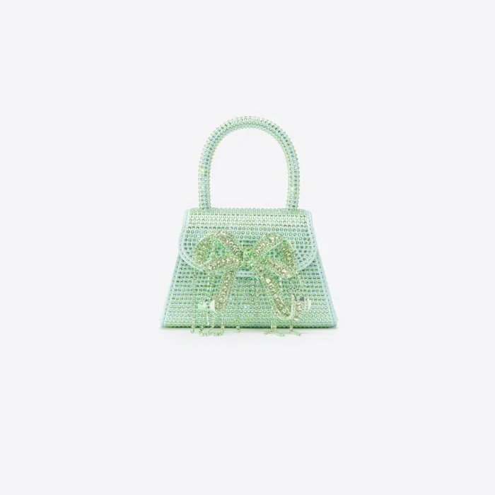Self Portrait Micro Green Satin Rhinestone Micro Bow Bag 8211 WomenKids