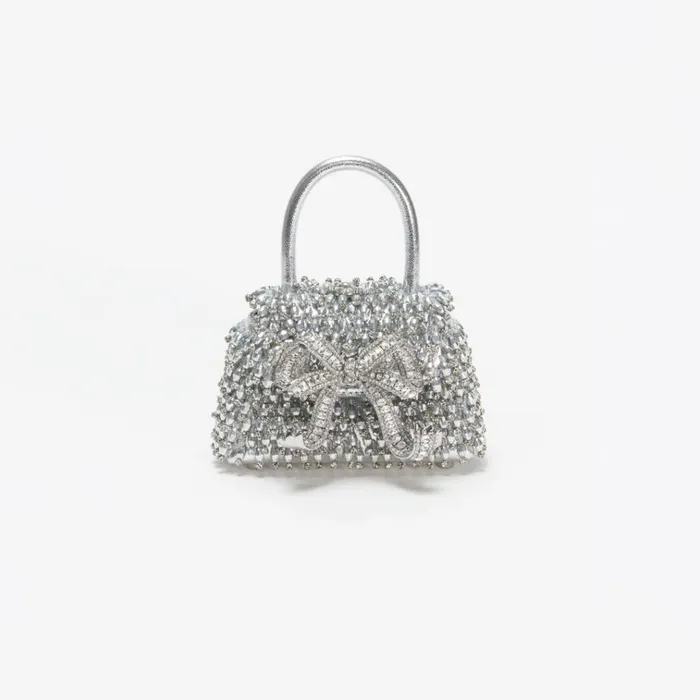 Self Portrait Micro Silver Embellished Micro Bow Bag 8211 Women