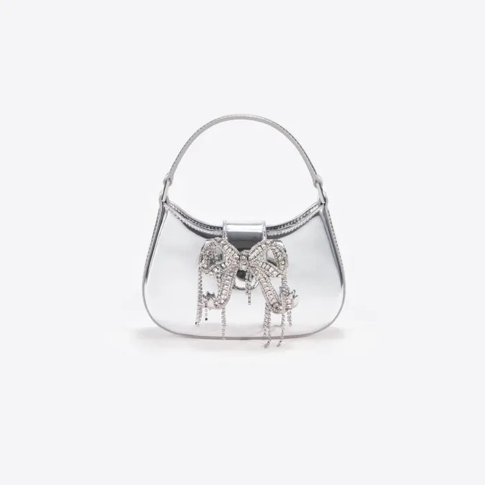 Self Portrait Micro Silver Metallic Micro Embellished Crescent Bag 8211 Women