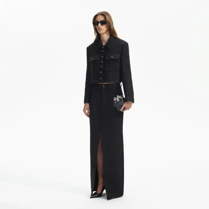 Self Portrait Outerwear Black Boucle Cropped Jacket 8211 Women Self Portrait Outerwear Black Boucle Cropped Jacket 8211 Women