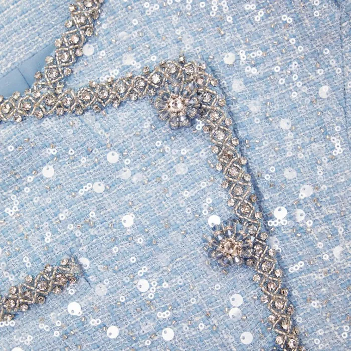 Self Portrait Outerwear Blue Sequin Boucle Cropped Jacket 8211 Women Self Portrait Outerwear Blue Sequin Boucle Cropped Jacket 8211 Women