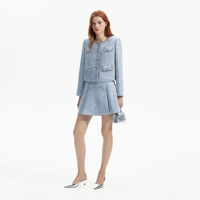 Self Portrait Outerwear Blue Sequin Boucle Jacket 8211 Women Self Portrait Outerwear Blue Sequin Boucle Jacket 8211 Women