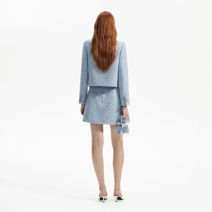 Self Portrait Outerwear Blue Sequin Boucle Jacket 8211 Women Self Portrait Outerwear Blue Sequin Boucle Jacket 8211 Women
