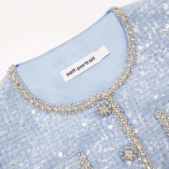 Self Portrait Outerwear Blue Sequin Boucle Jacket 8211 Women Self Portrait Outerwear Blue Sequin Boucle Jacket 8211 Women