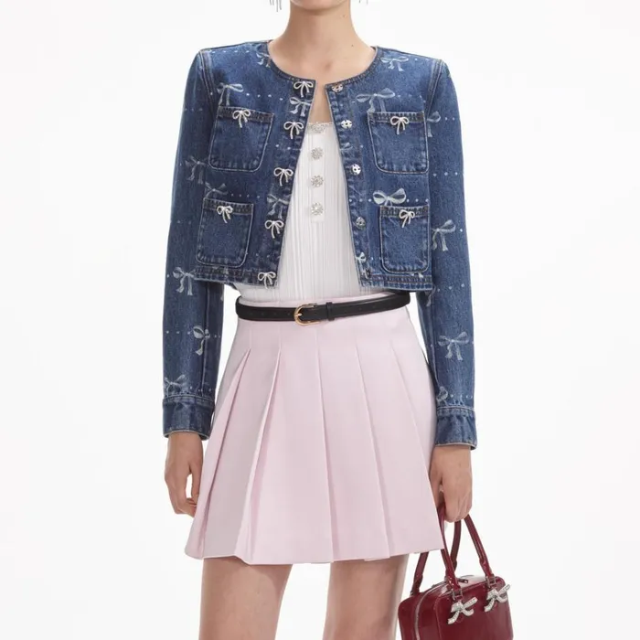 Self Portrait Outerwear Bow Print Denim Jacket 8211 Women Self Portrait Outerwear Bow Print Denim Jacket 8211 Women