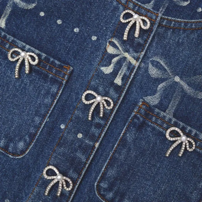 Self Portrait Outerwear Bow Print Denim Jacket 8211 Women Self Portrait Outerwear Bow Print Denim Jacket 8211 Women
