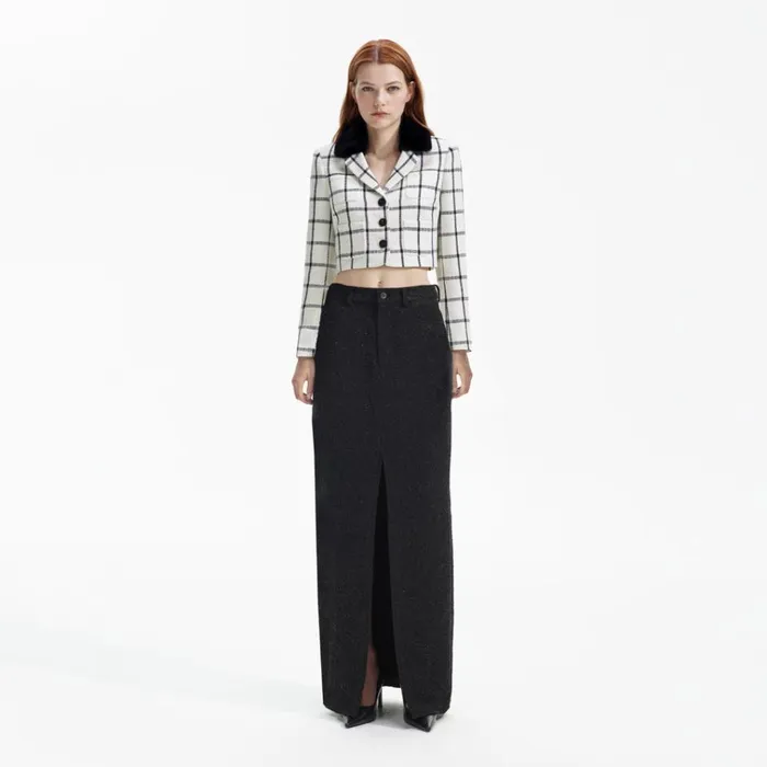 Self Portrait Outerwear Cream Check Jacket 8211 Women