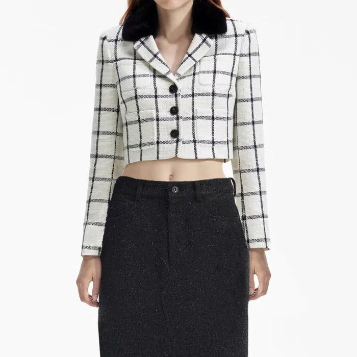 Self Portrait Outerwear Cream Check Jacket 8211 Women Self Portrait Outerwear Cream Check Jacket 8211 Women