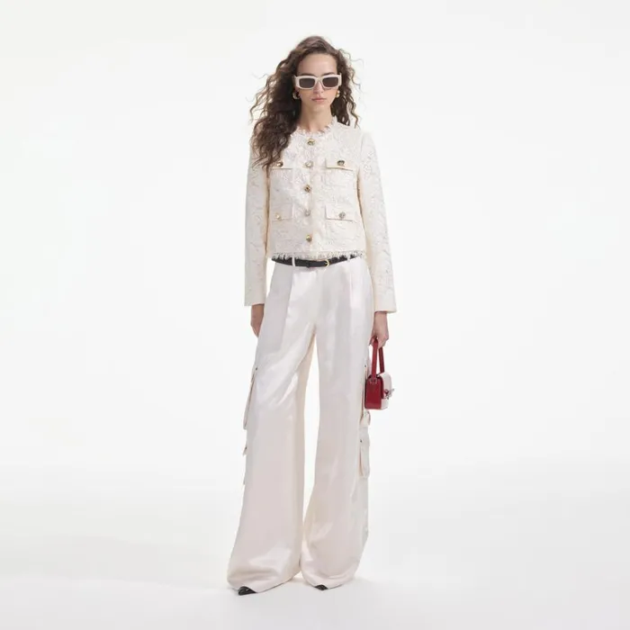 Self Portrait Outerwear Cream Cord Lace Jacket 8211 Women