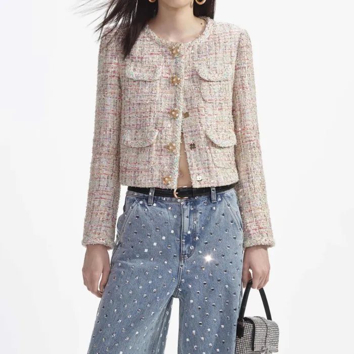 Self Portrait Outerwear Pastel Boucle Boxy Jacket 8211 Women Self Portrait Outerwear Pastel Boucle Boxy Jacket 8211 Women