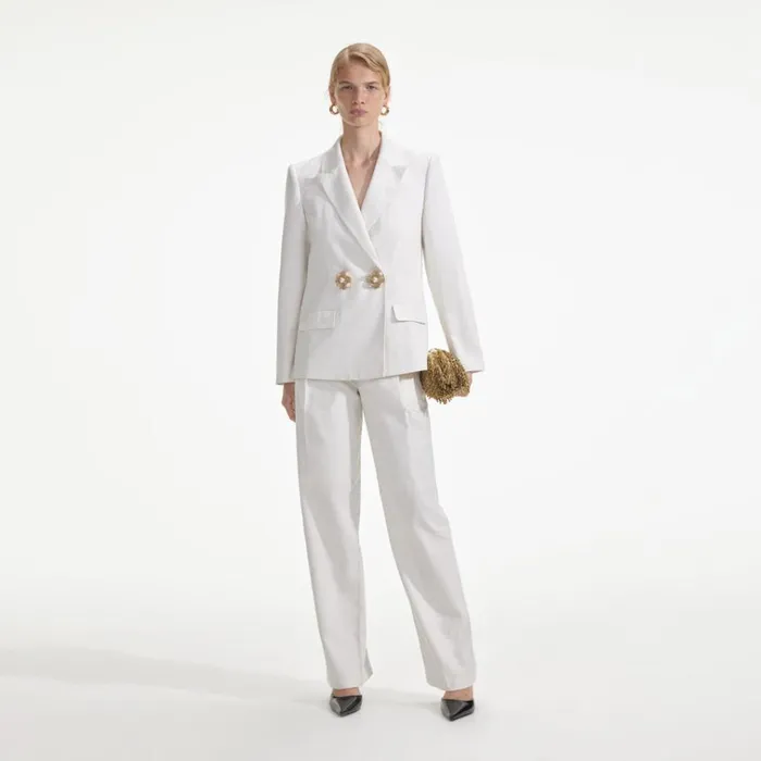 Self Portrait Outerwear White Linen Blazer 8211 Women