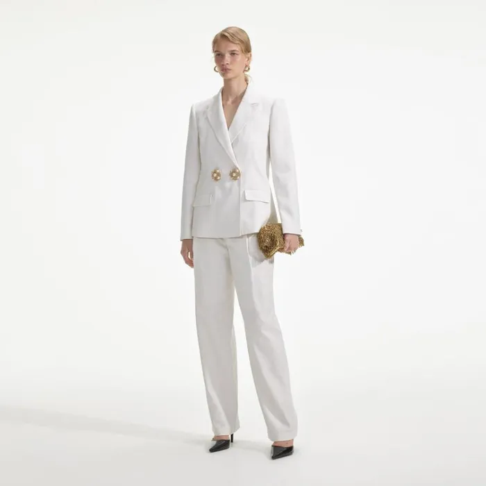 Self Portrait Outerwear White Linen Blazer 8211 Women Self Portrait Outerwear White Linen Blazer 8211 Women