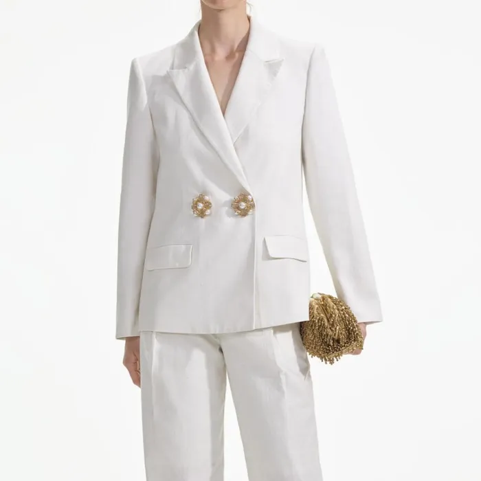 Self Portrait Outerwear White Linen Blazer 8211 Women Self Portrait Outerwear White Linen Blazer 8211 Women