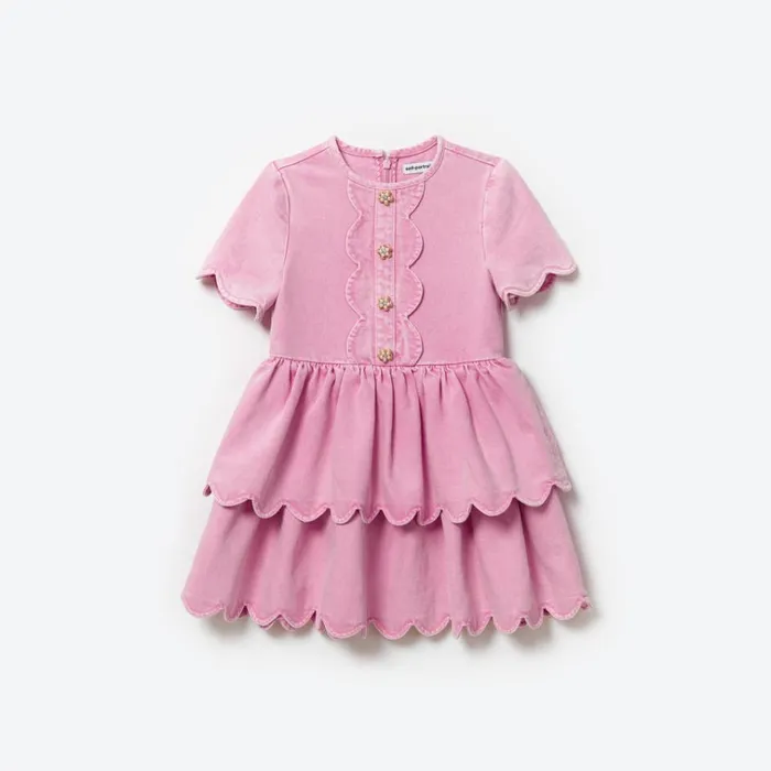 Self Portrait Party Dresses Pink Denim Mini Dress With Scallop Hem 8211 Kids