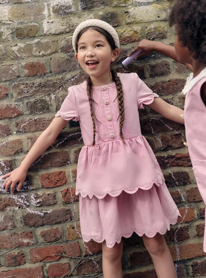 Self Portrait Party Dresses Pink Denim Mini Dress With Scallop Hem 8211 Kids Self Portrait Party Dresses Pink Denim Mini Dress With Scallop Hem 8211 Kids