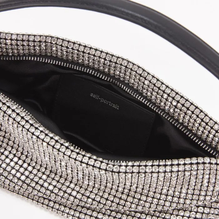 Self Portrait Shoulder Bags Silver Diamante Medium Hobo Bag 8211 Women Self Portrait Shoulder Bags Silver Diamante Medium Hobo Bag 8211 Women