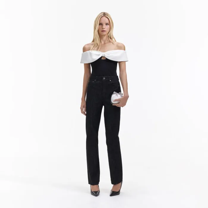 Self Portrait Tops Black Crepe Bow Top 8211 Women