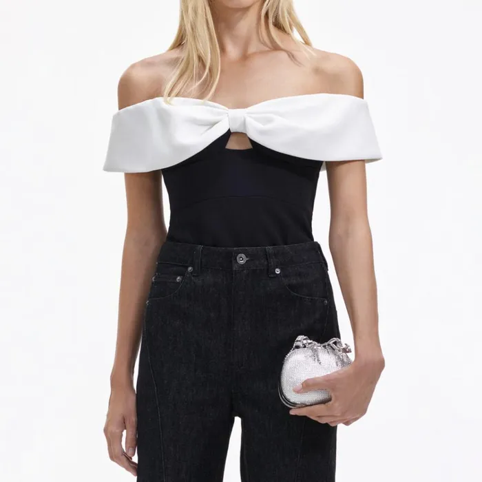Self Portrait Tops Black Crepe Bow Top 8211 Women Self Portrait Tops Black Crepe Bow Top 8211 Women