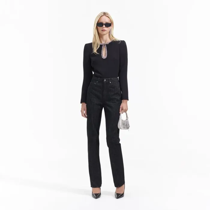 Self Portrait Tops Black Crepe Diamante Top 8211 Women