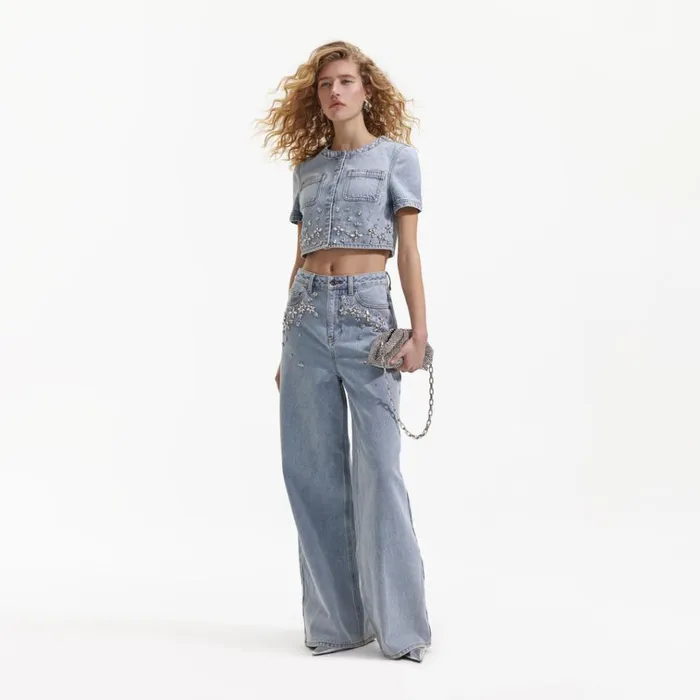Self Portrait Tops Blue Embellished Denim Top 8211 Women Self Portrait Tops Blue Embellished Denim Top 8211 Women
