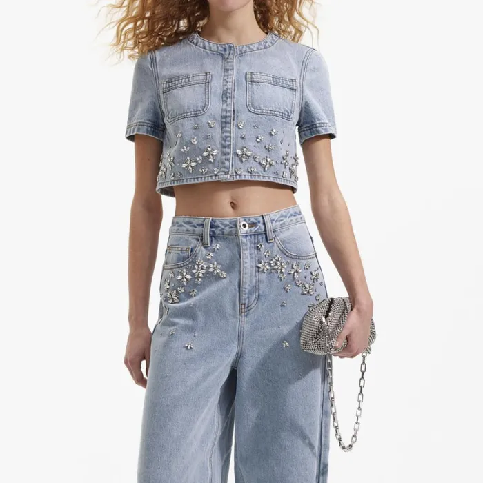 Self Portrait Tops Blue Embellished Denim Top 8211 Women Self Portrait Tops Blue Embellished Denim Top 8211 Women