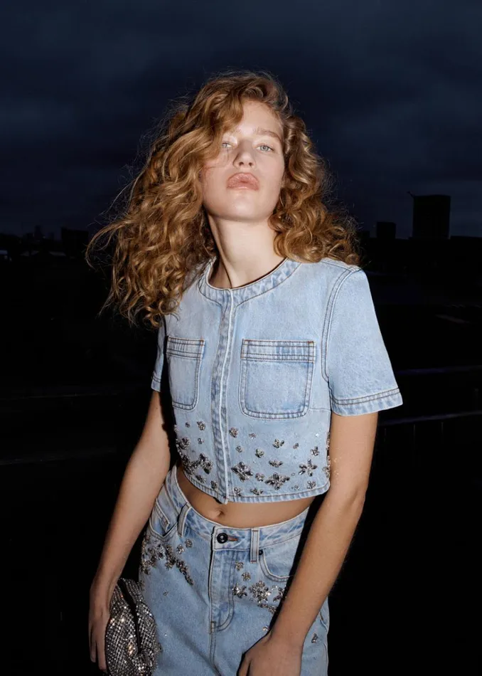 Self Portrait Tops Blue Embellished Denim Top 8211 Women Self Portrait Tops Blue Embellished Denim Top 8211 Women