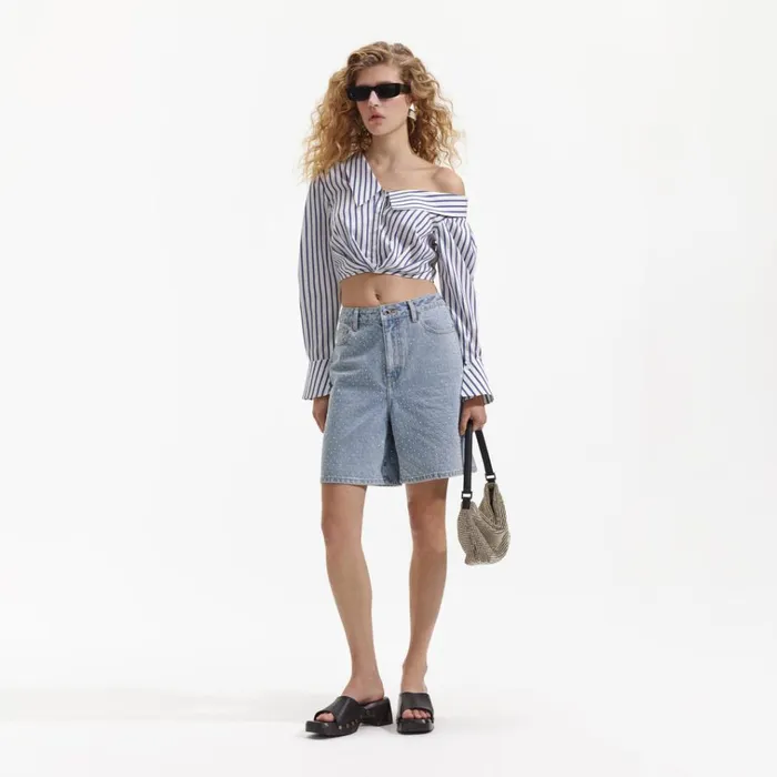 Self Portrait Tops Blue Stripe Cotton Crop Top 8211 Women Self Portrait Tops Blue Stripe Cotton Crop Top 8211 Women