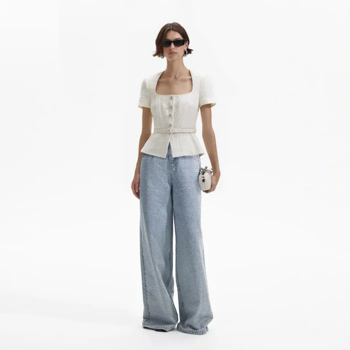 Self Portrait Tops Cream Boucle Top 8211 Women