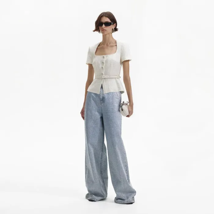 Self Portrait Tops Cream Boucle Top 8211 Women Self Portrait Tops Cream Boucle Top 8211 Women